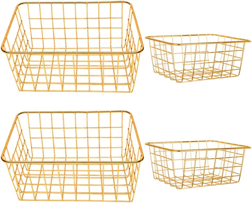 Majika 4 Piece Gold Wire Basket Set -Storage | Decor | Crafts | Kitchen Organizing | Great for Closets | Cabinets | Pantries | Tables | Counter Tops | Office Storage | Nesting Baskets |