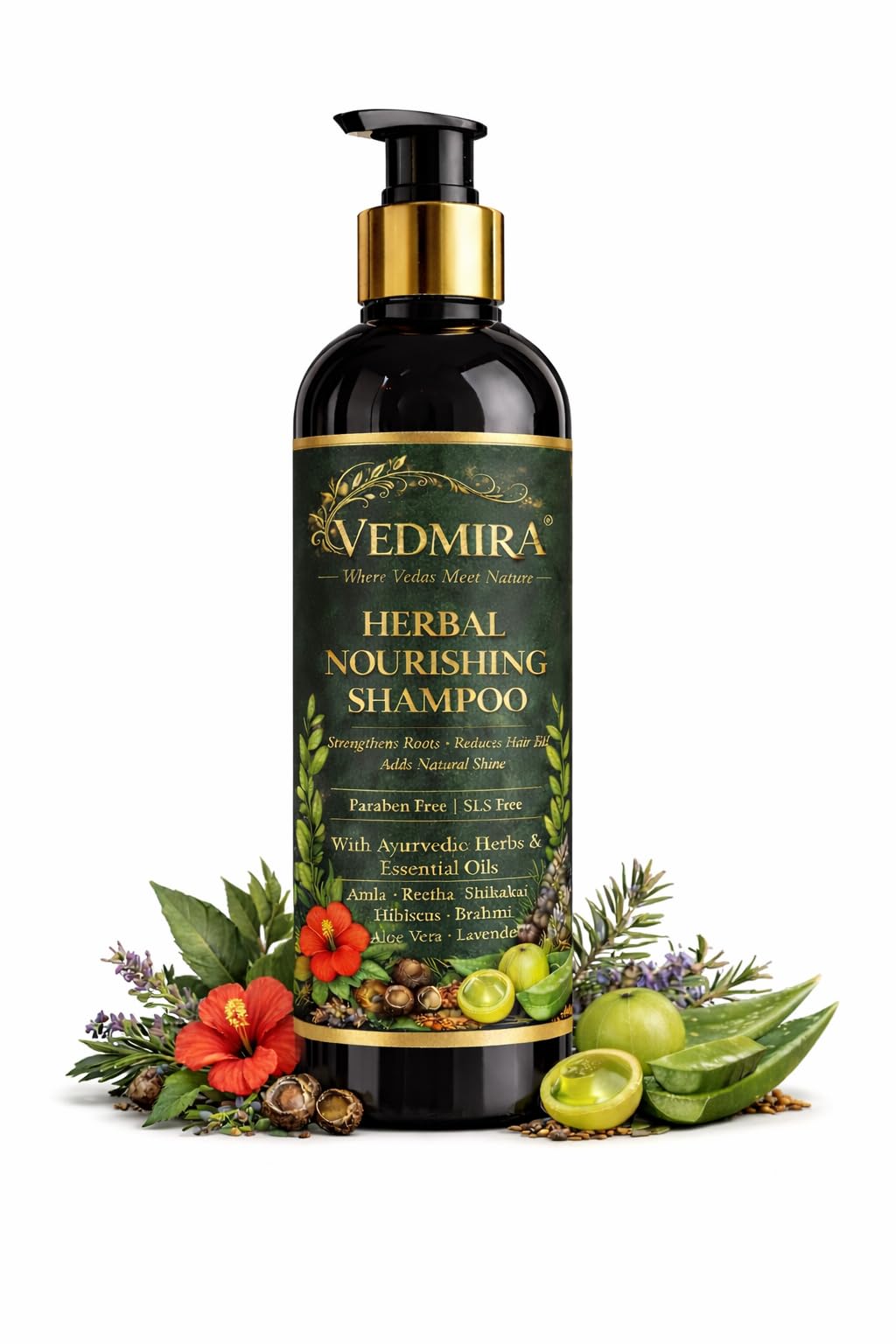 Herbal Nourishing Shampoo for Hair Growth & Hair Fall Control | With Amla, Reetha, Shikakai, Bhringraj & Hibiscus | SLS& Paraben Free Ayurvedic Shampoo | 200ml-image-9