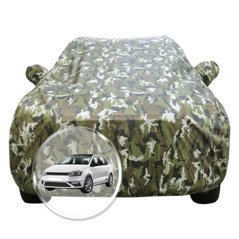 Image of NEODRIFT 'JungleTech' Car Cover for Volkswagen Vento (All Weather Protection, 100% Water-Resistant, Tailored Fit, Multi-Layered & Breathable Fabric) (Colour: Military)