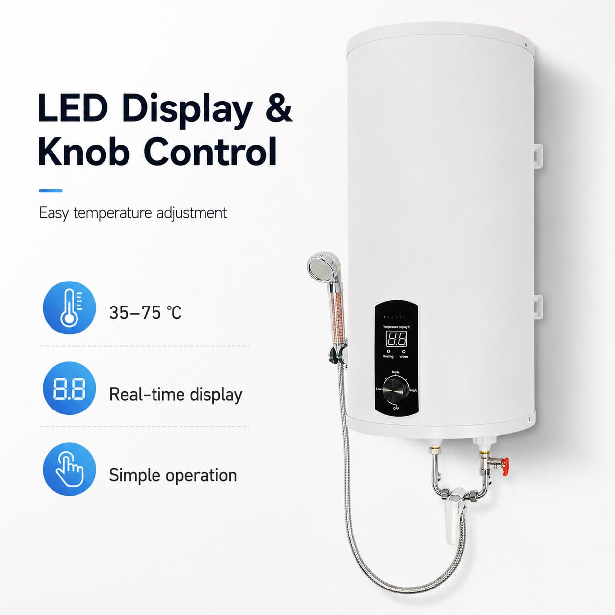 Chauffe-eau électrique 2000 W, chauffe-eau sur pied, kit de douche