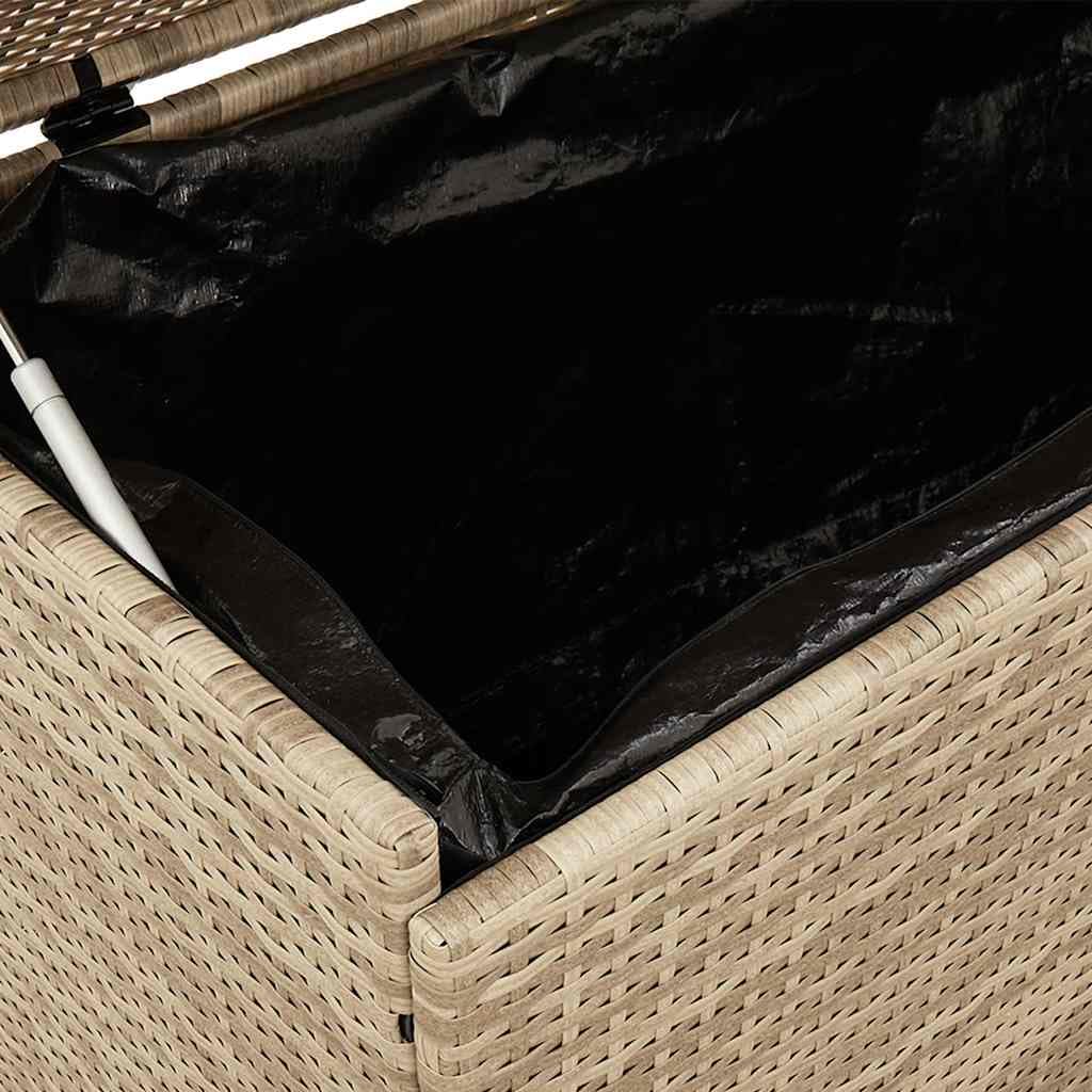 ACAGALA Gartenbox mit Rollen 160x55x75 cm, Auflagenbox aus Poly Rattan, UV-beständig, Gasdruckfeder, abnehmbarem & waschbarem Innenbeutel, Kissenbox Outdoor mit Deckel, Beige