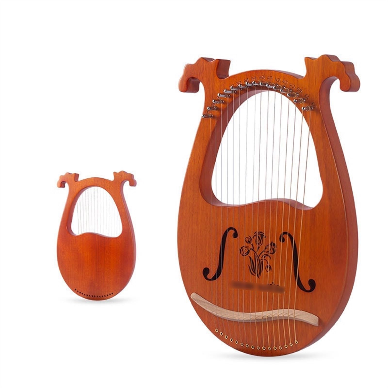 Resonanzraum Lyre Harfe Box Typ 16/19 Saiten Mahagoni Harfe Instrument Stimmschlüssel Ersatz-Saiten Schoßharfe Tragbar Reisen Camping Anfänger(16-String Antler Model-Flower)