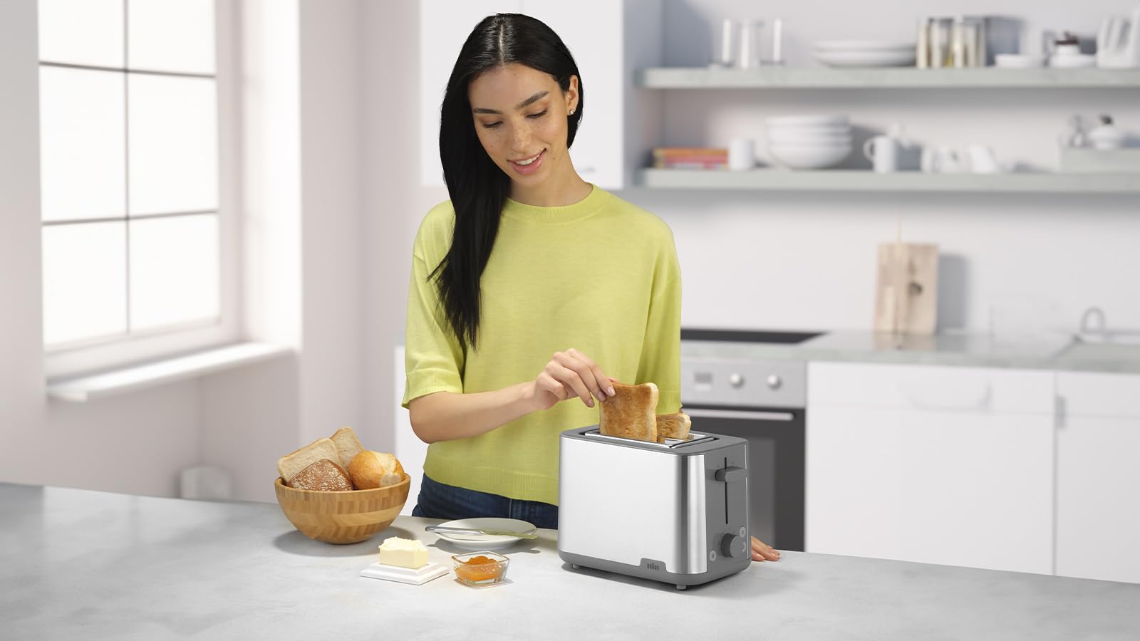 Braun PurShine HT1510GY, Tostapane A 2 Slot, 8 Livelli Di Tostatura, Funzioni Di Riscaldamento E Scongelamento, Vassoio Per Le Briciole, 900W, Grigio