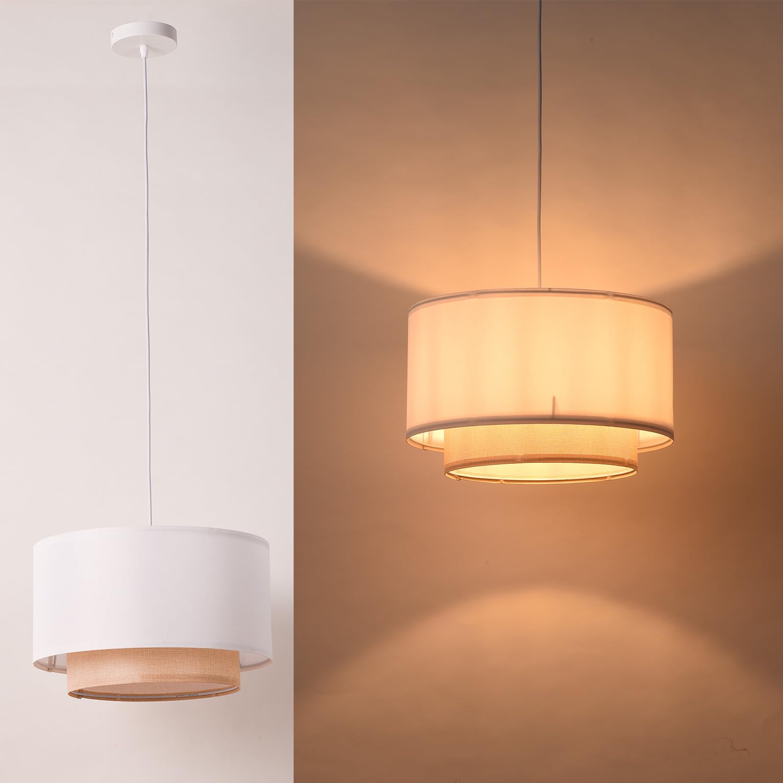 Alpinaluz Lámpara Colgante de Techo – Pantalla Textil Blanca con Detalle de Ratán Ø40 cm – Estilo Natural y Elegante – Casquillo E27 – Iluminación Decorativa para Salón, Dormitorio o Comedor