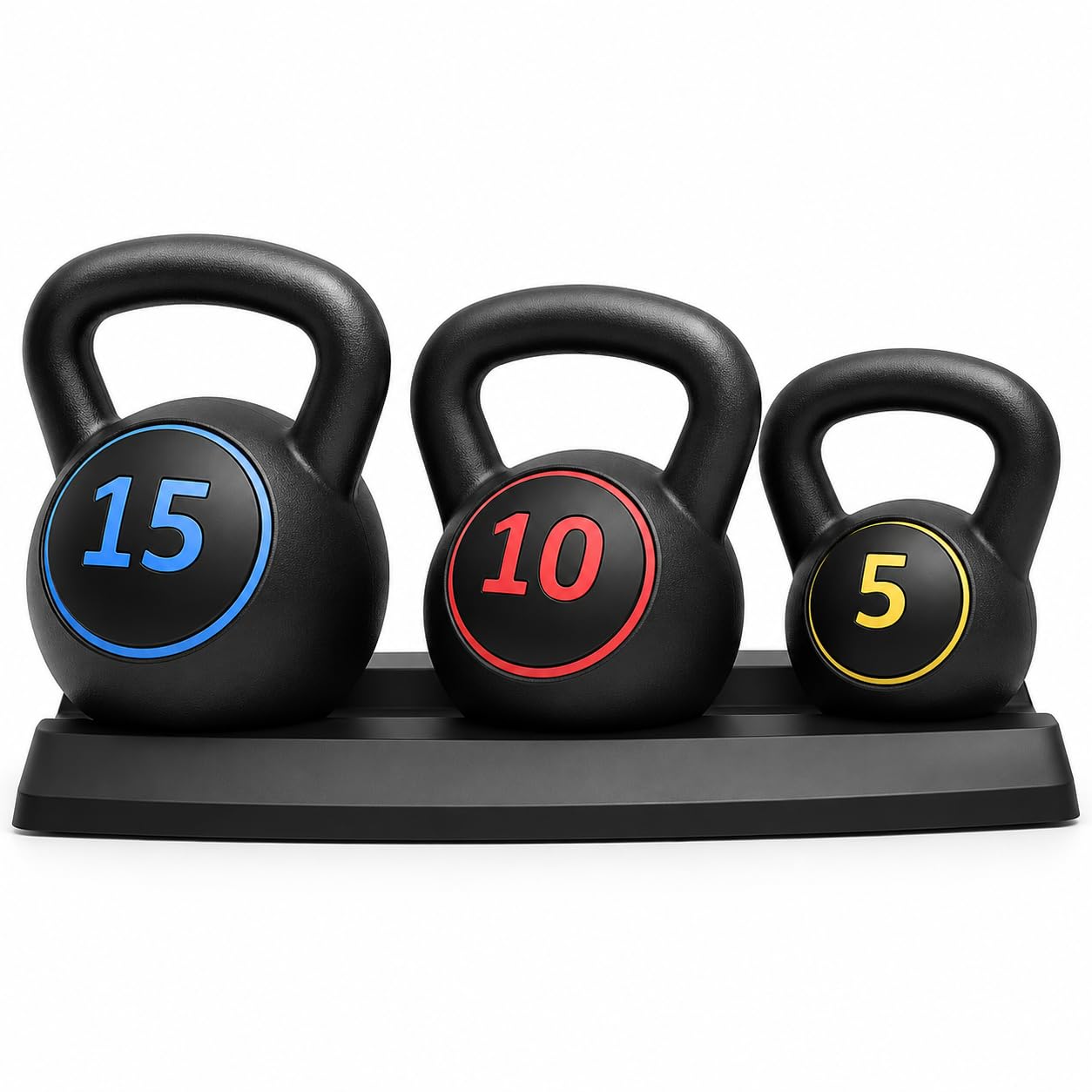 3 Piece Kettlebell Weight Set 30LB with Storage Stand Cement Weights for Home Gym Fitness Strength Training Exercise Workout Equipment for Men & Women (Black)