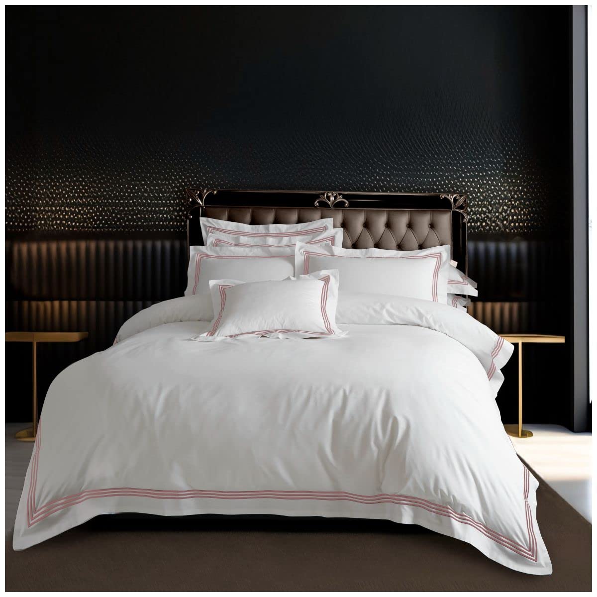 GC GAVENO CAVAILIA Embroidered Border Single Duvet Cover With Pillowcase, Hotel Quality Plain Striped Quilt Cover - Soft Polycotton Reversible Devore Bedding Set, White/Pink โ image 1