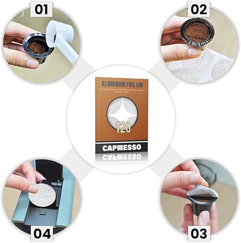 Miniatura 5 de CAPMESSO Láminas de expreso, tapas de sellado de cápsulas de café para cápsulas Nespresso reutilizables, cápsulas recargables compatibles con