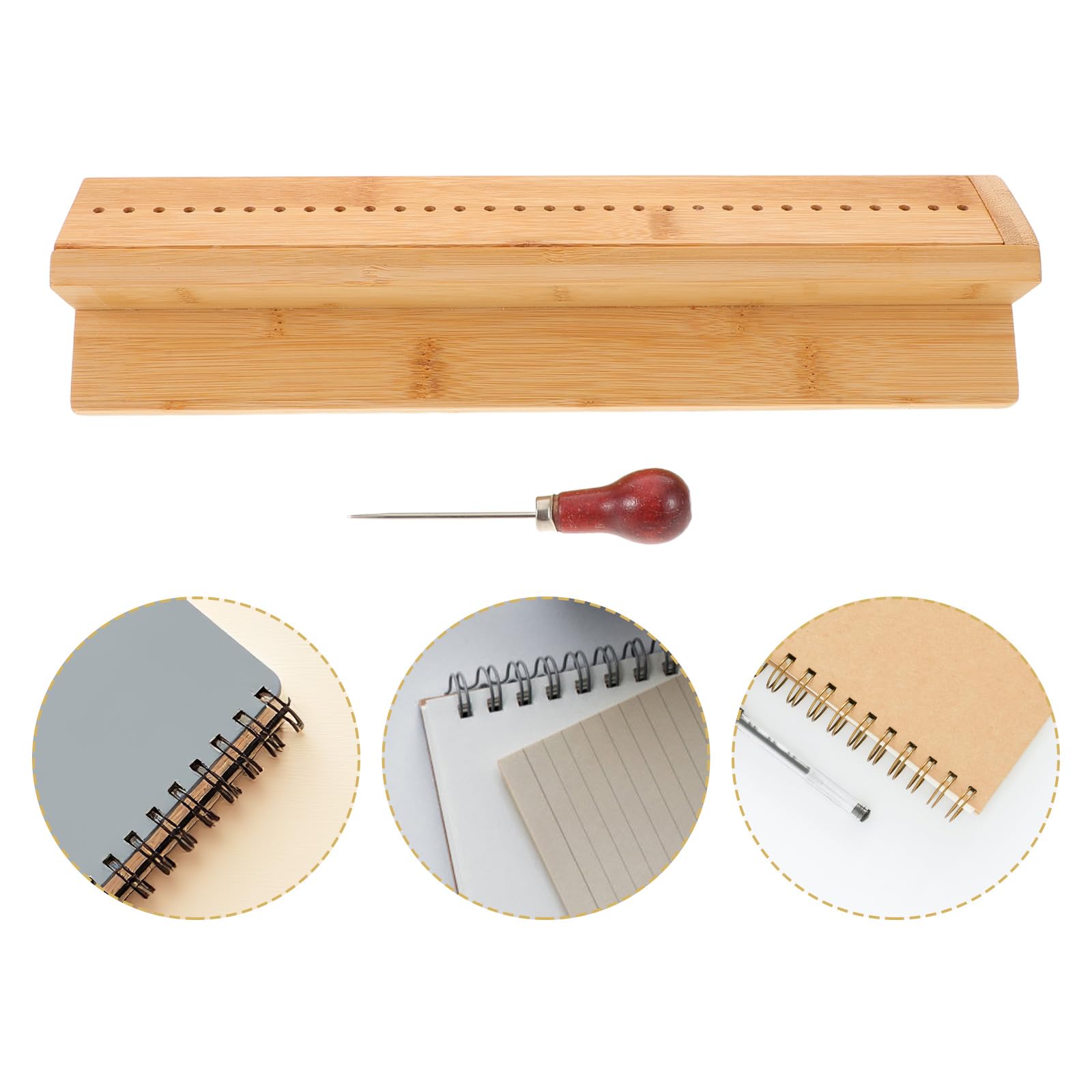 NUOBESTY Kit de Encuadernación de Madera con Cuna de Perforación de 32 Cm, Herramienta Portátil con Punzón para Agujeros Precisos en Libros y Manualidades, Accesorios para Bricolaje