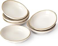 Famiware Ocean Soy Sauce Dishes Set of 6 - 2.1oz Ceramic Dipping Bowls for Sushi, Snacks, Appetizers - Dishwasher Microwave Safe, Vanilla White