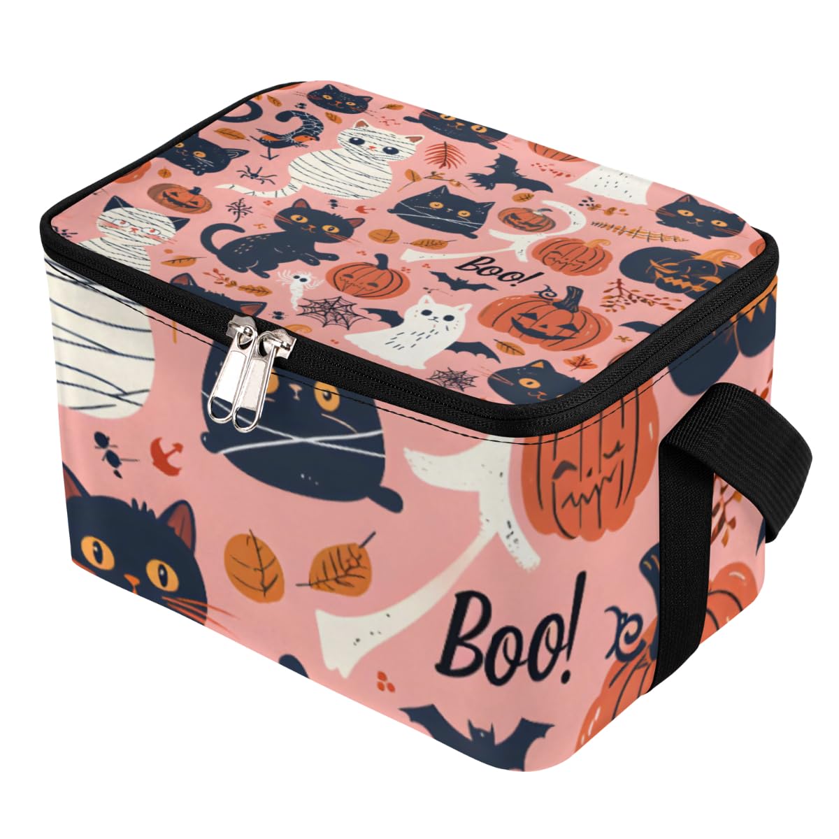 GzLeyigou Lunch Bags for Women Men 9 Cans,Happy Halloween Cat Pumpkin Hot & Cold Food Delivery Bag Insulated Grocery Bag Insulated Lunch Box Cooler Bag for Office Work Picnic Beach