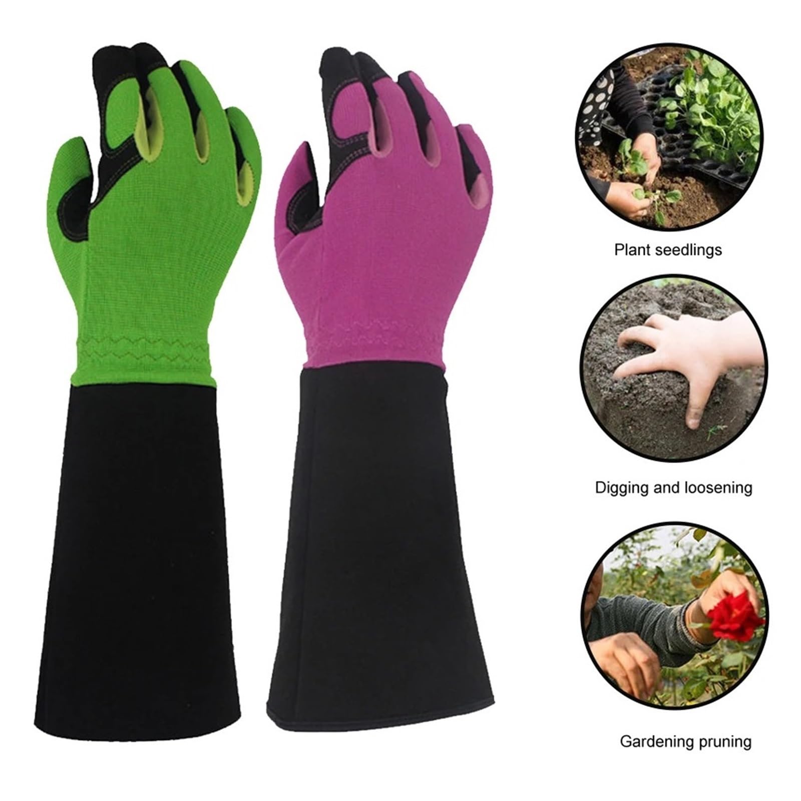 Guanti da Giardinaggio All'aperto Donna Uomo A Prova di Spina Manica Lunga Lavoro Resistente all'Usura Strumenti Protettivi Rifinitura Morbida Antiscivolo Respirabile Comodo(Green+Red)