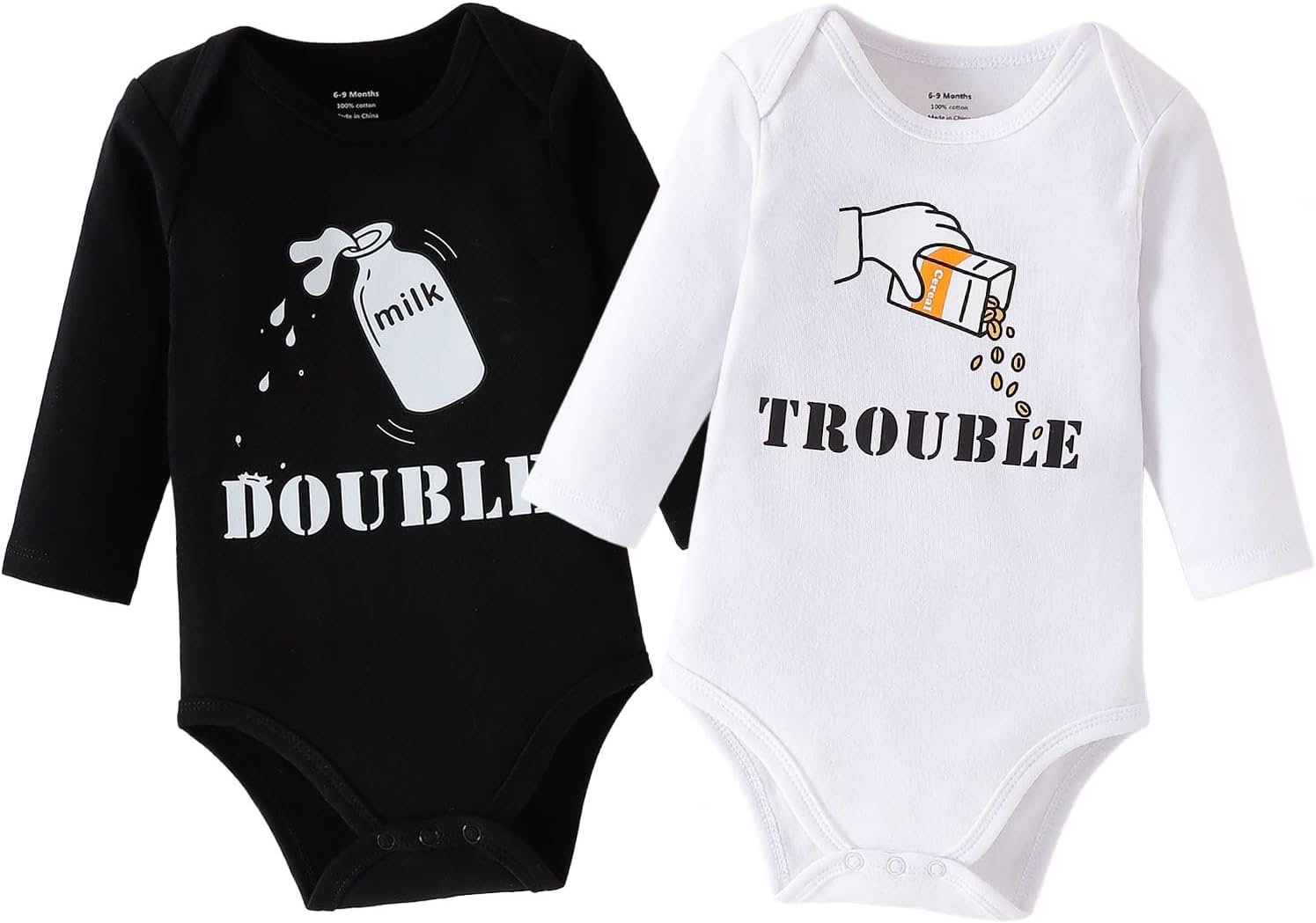 DEFAHN Funny Twins Baby Bodysuits Boys Girls Rompers 2 Pack Twin Matching Clothes Outfits for Newborn Infant