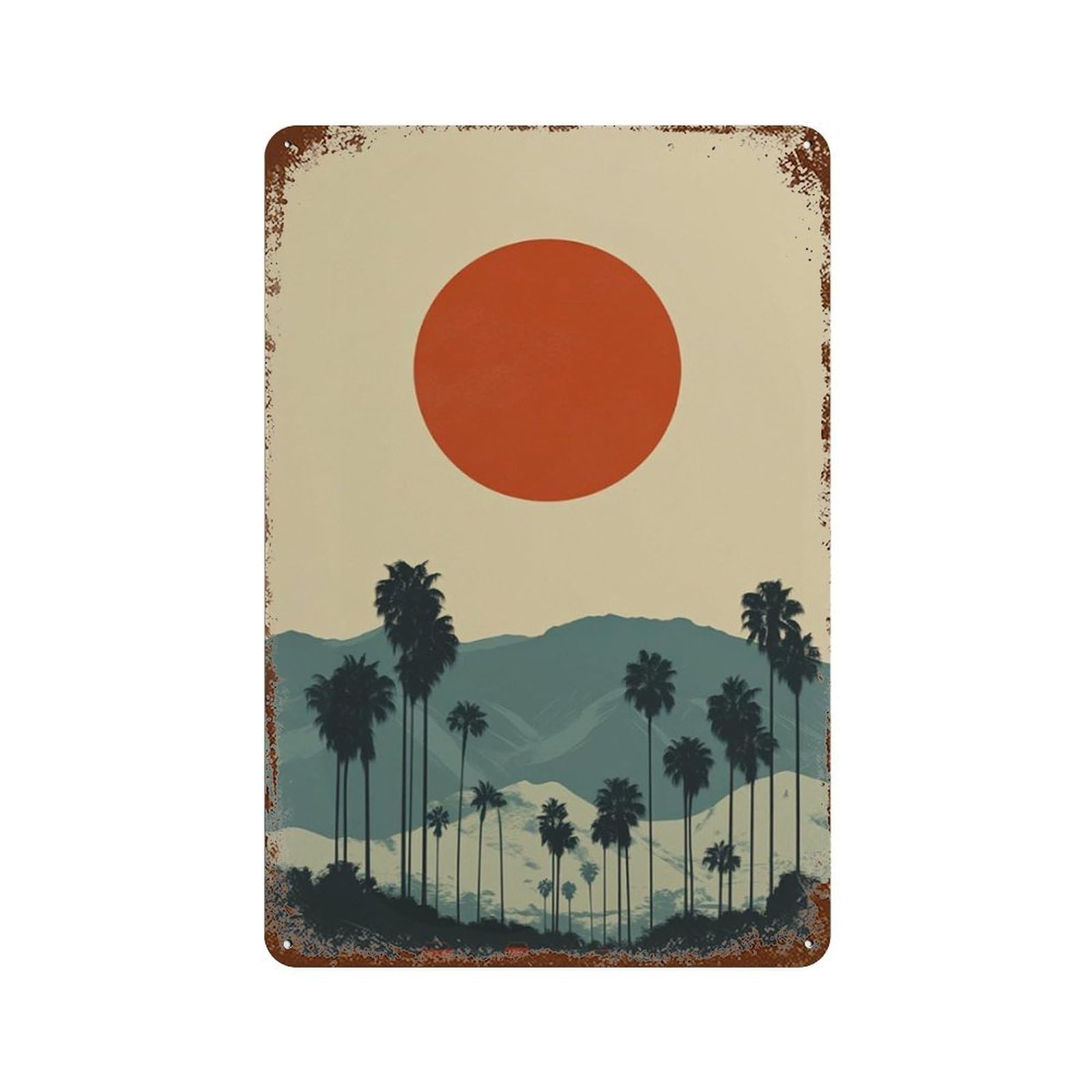 xiaoxiaoshen Retro Palm Tree Road Sunset Landscape Desert Drive Wall Decor Art Metal Tin Poster Modern Home Decor Art Home Bar Shop Decorations Vintage Sign 30x20cm