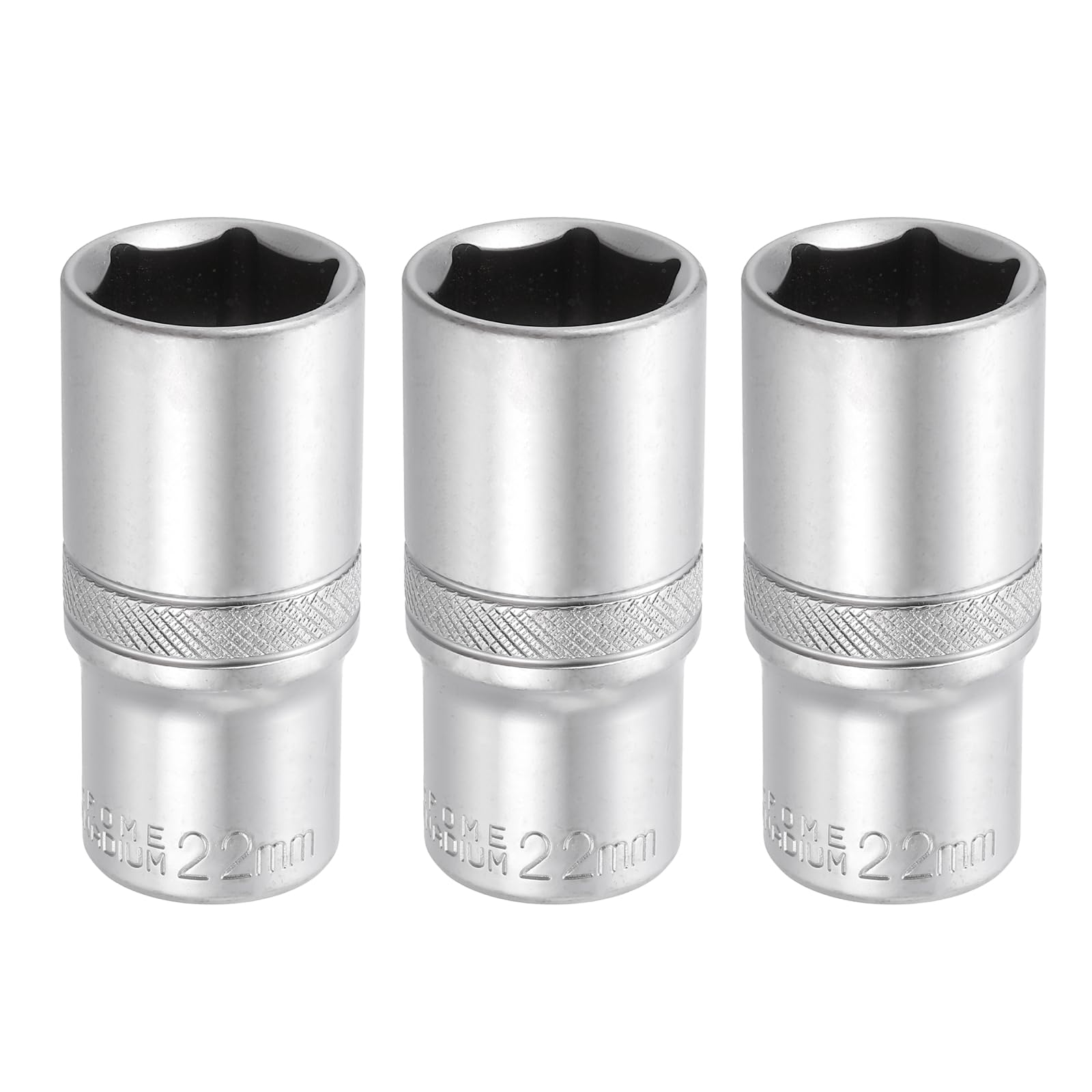 sourcing map 3pcs 6 Points Deep Socket 3/8" Drive 22mm Deep Metric CR-V Steel Polished Nickel Plating Impact Sockets 64mm / 2.5" Long Flip Sleeve Tool for Home Auto Nuts Bolts Repair