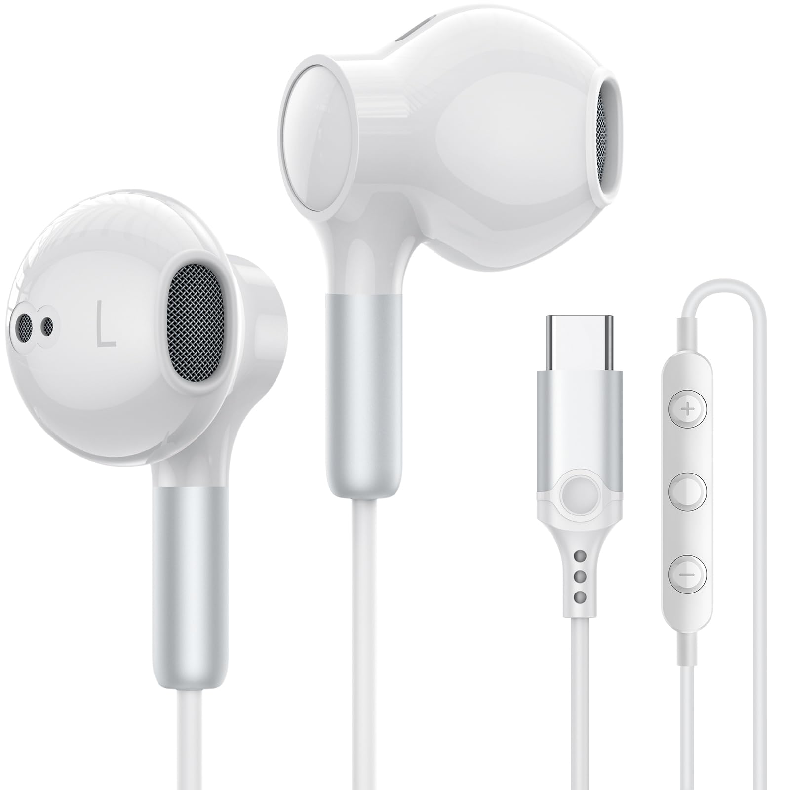 USB C Headphones for iPhone 17 16 15 Pro Max Plus Air iPad Pro Wired In-Ear Headphones Earphones With Mic Volume Control Wired USB-C Earbuds for Pixel 9 8 7, Samsung Galaxy S25 S24 USB Type C Earphone