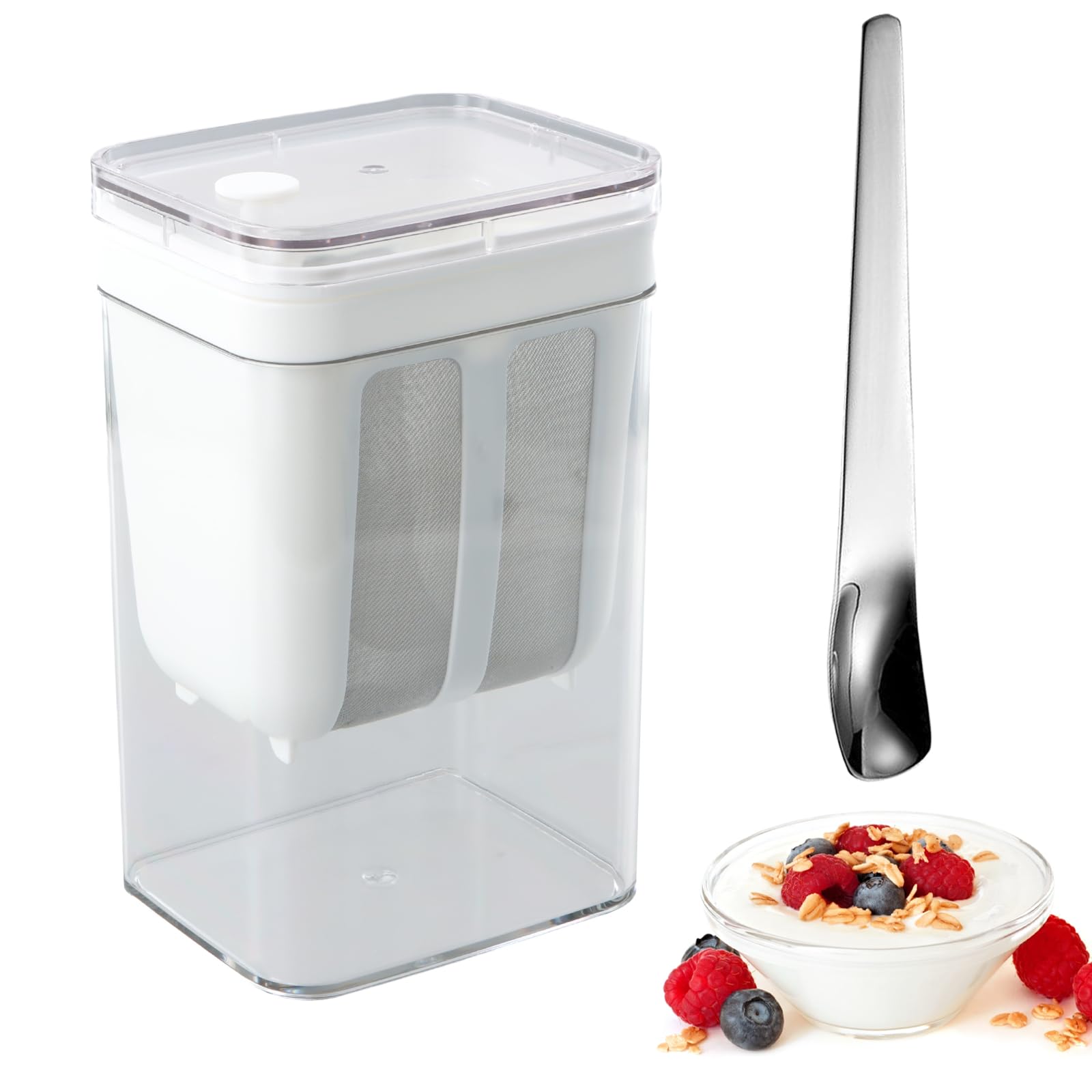 Yogurt Filter, Yogurt Manufacturer, Yogurt Whey Separation, Greek Yogurt Made, with Stainless Steel Mesh Filter, Washable 1100 Ml Large Capacity, Used to Make Thick Greek Yogurt, Soy Milk, Juice, Tea