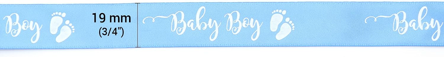 Baby Boy Blue Satin Ribbon for Decoration, Width 19 mm, Ideal for Newborn, Baby Shower, Birthday (Baby Boy) …