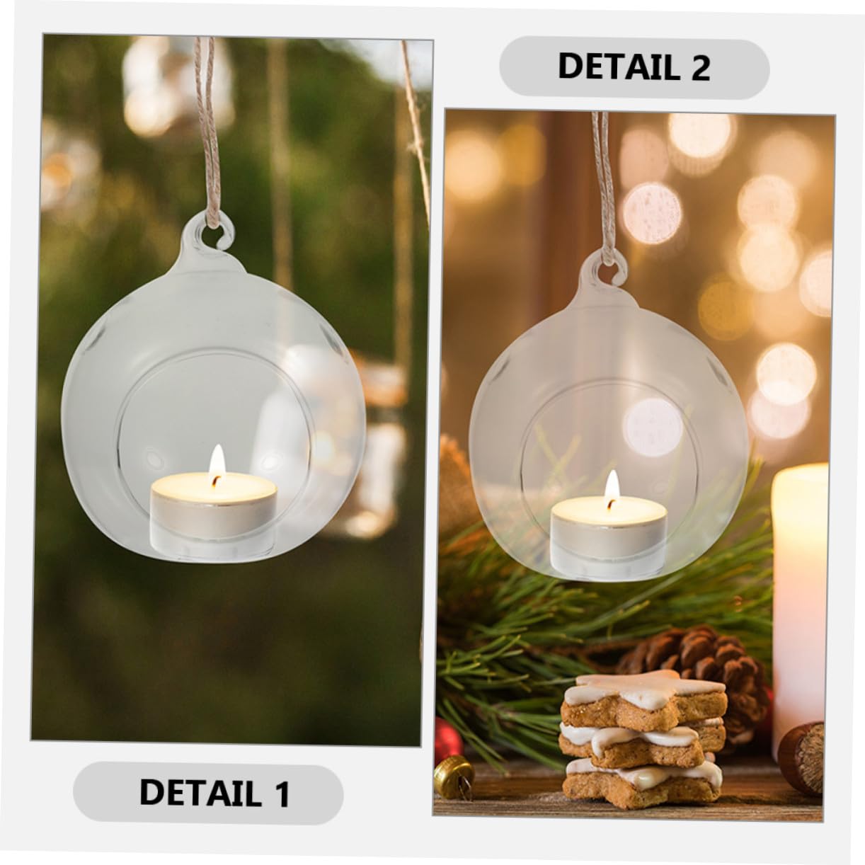 Portacandele a Sfera di Vetro da Appendere 6 Pezzi Cordino per Candele Tealight, Decorazione Natalizia e Cena, Design Globo Trasparente