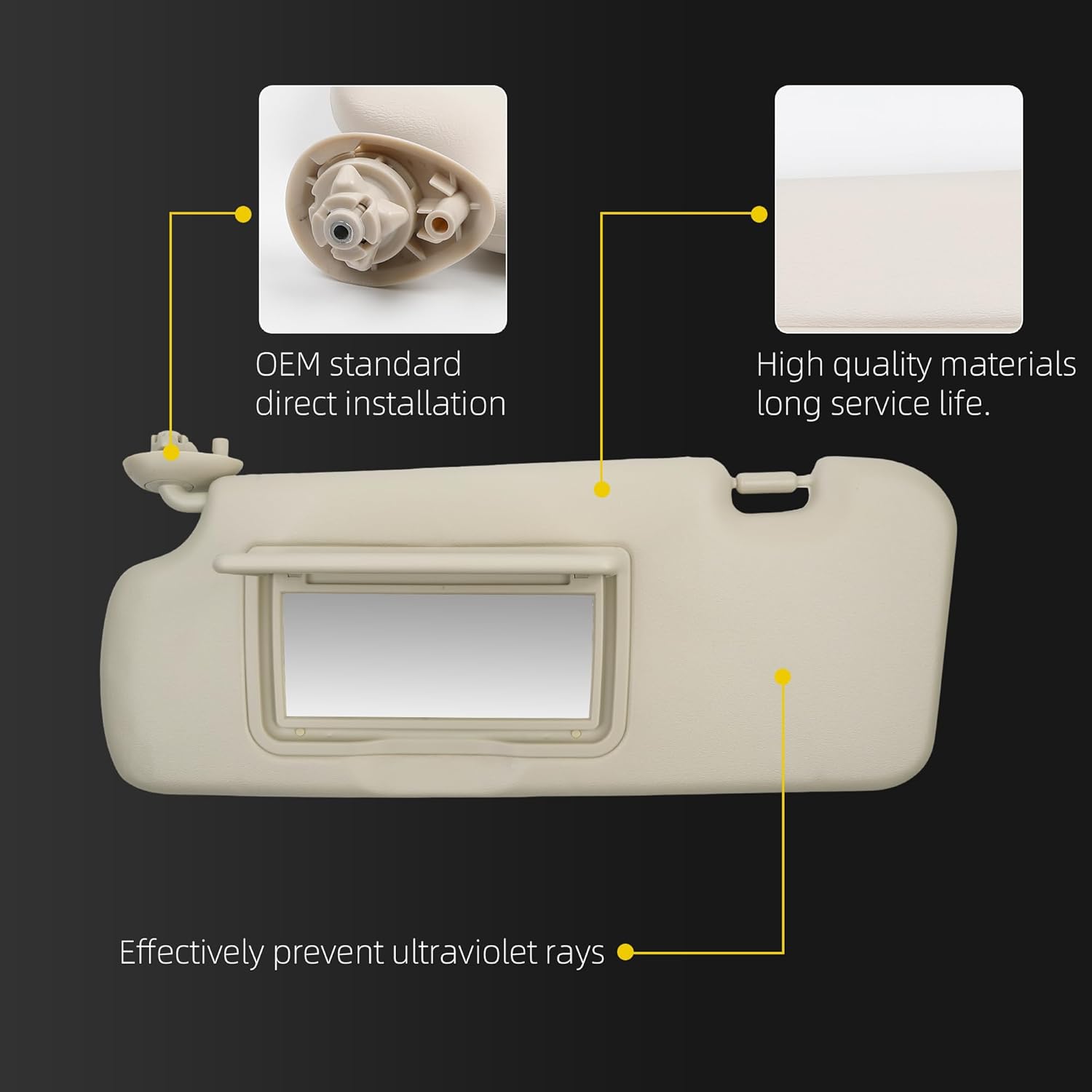 Dasbecan A Pair Sun Visor Compatible with 2012-2016 Honda CR-V Driver/Passenger Side Sunshade with Makeup Mirror Replace# 83280-T0A-H11ZA 83280-T0A-H11ZB(Beige)