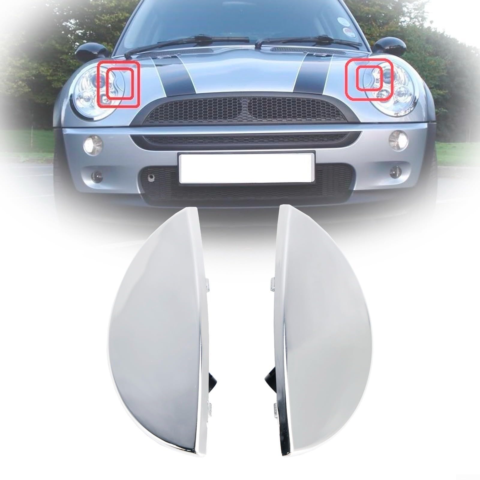 2 coprifari paraurti per BMW Mini Cooper R50 R52 R53 2001-2006, coperture per lavafari, OEM 63126922155, 63126922156 (argento)