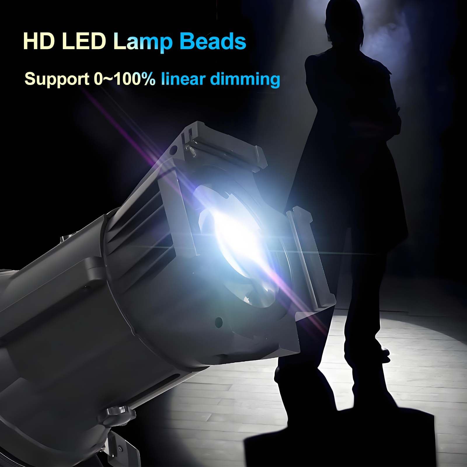 Reflektor LED Pin Spot z czterema kolorami, soczewką z zoomem 13 cm, oświetleniem scenicznym o dużej jasności 19000 lm, RGBW i regulowanym światłem białym (3000 K-5700 K) do pokazów DJ-skich, wesel