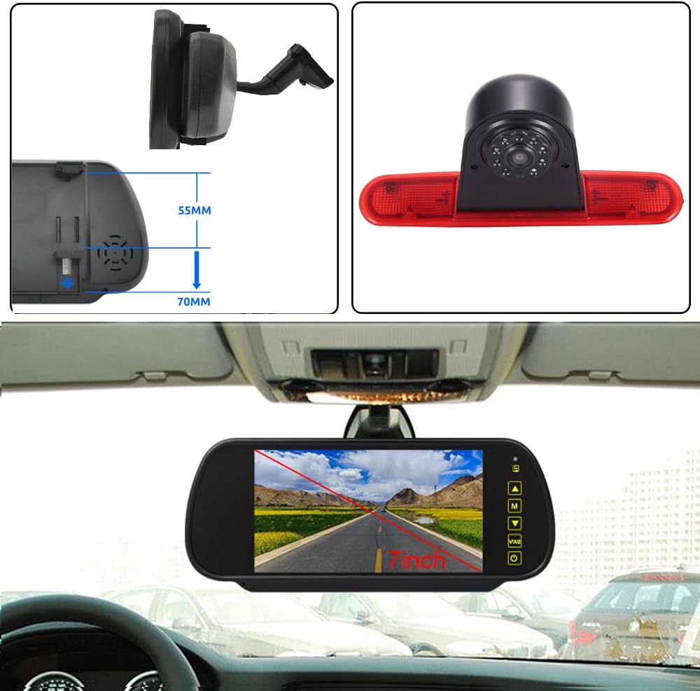 7 Inch Car Rear View Mirror Display Monitor LCD TFT Parking Aid Screen + HD Night Vision Brake Light Reversing Camera Replacement for Fiat Doblo 263/Opel Combo/Fiat Doblo II 2 Cargo Box/Estate