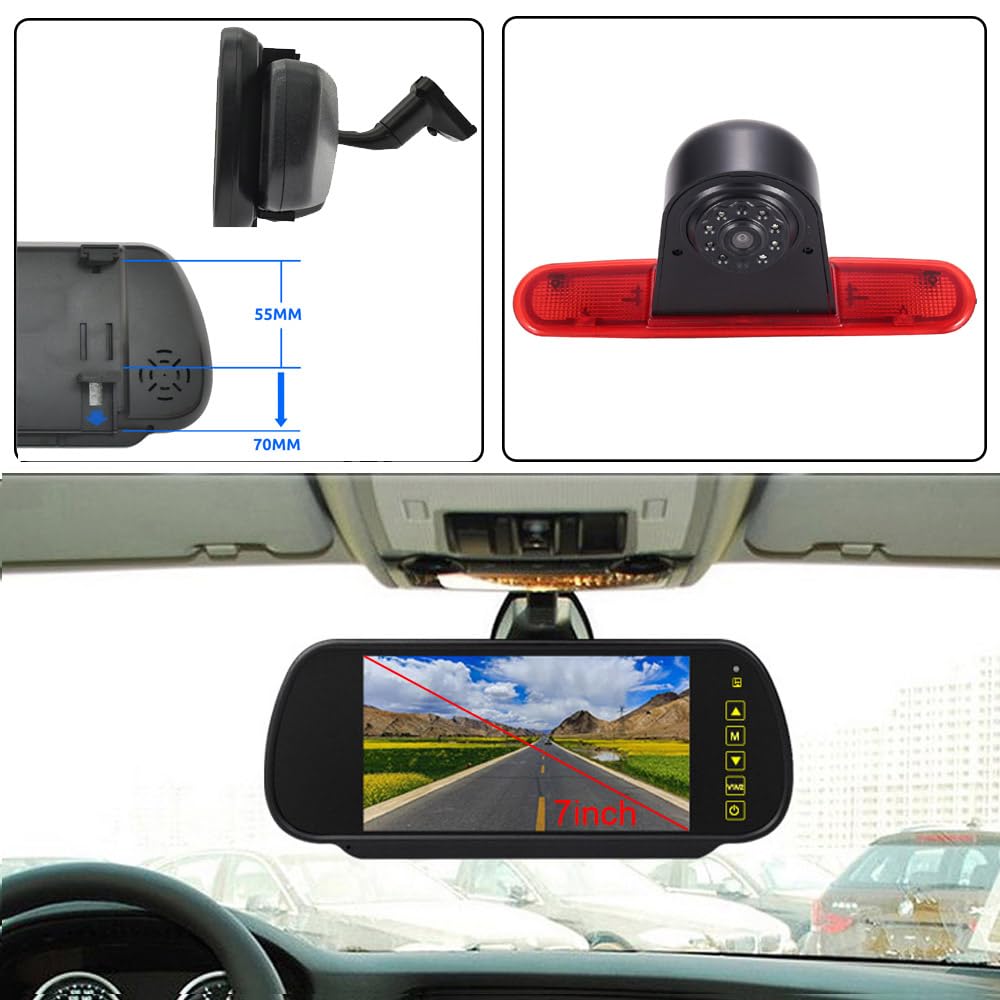 Display LCD TFT per specchietto retrovisore da 7 pollici + HD visione notturna luce freno telecamera di ricambio per Fiat Doblo 263/Opel Combo/Fiat doblo II 2 Cargo Kasten/station wagon