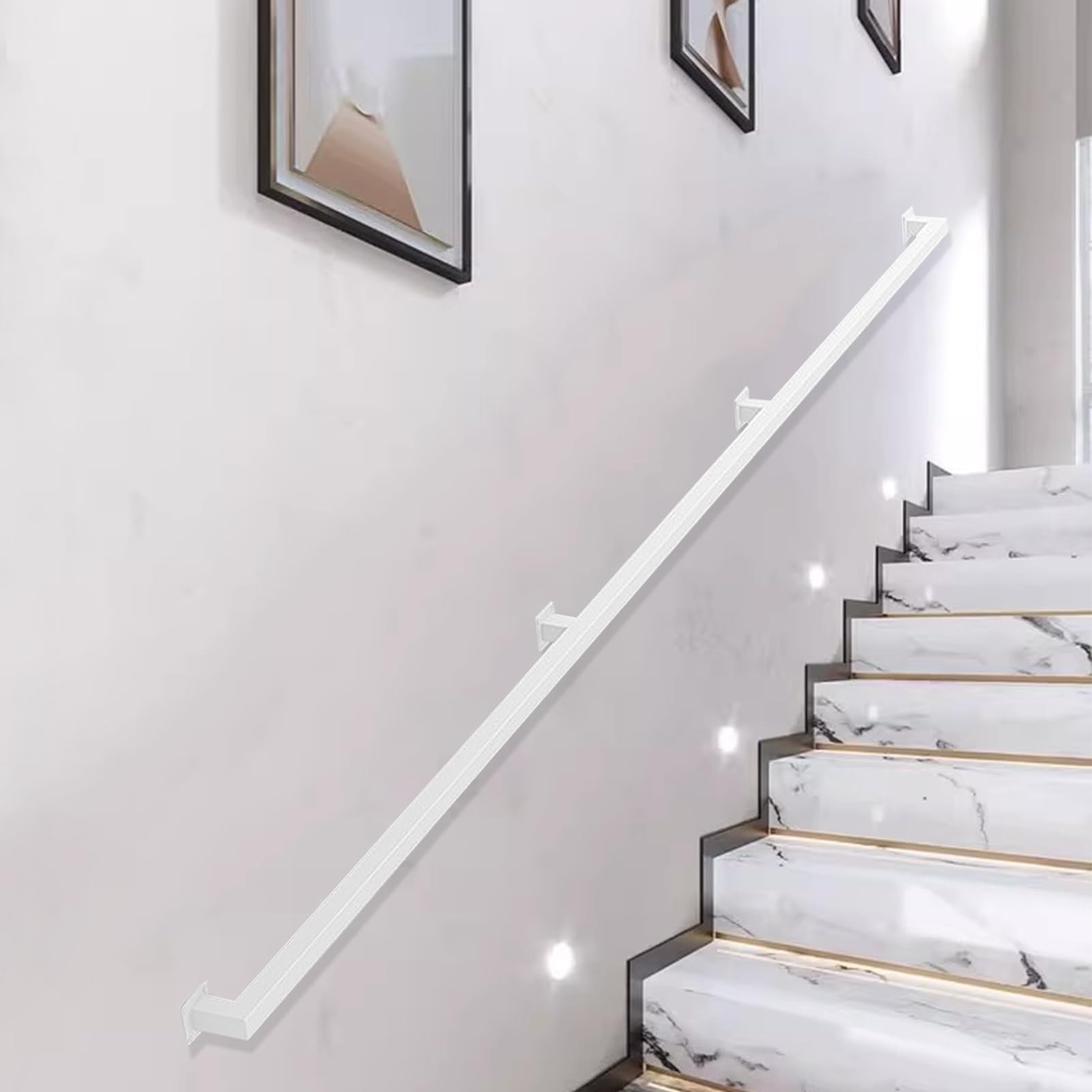 Wall Stairs Banister Handrail, Metal Staircase Banister Railing, White Galvanized Industrial Iron Hand Rail for Indoor & Outdoor(13ft/390cm)