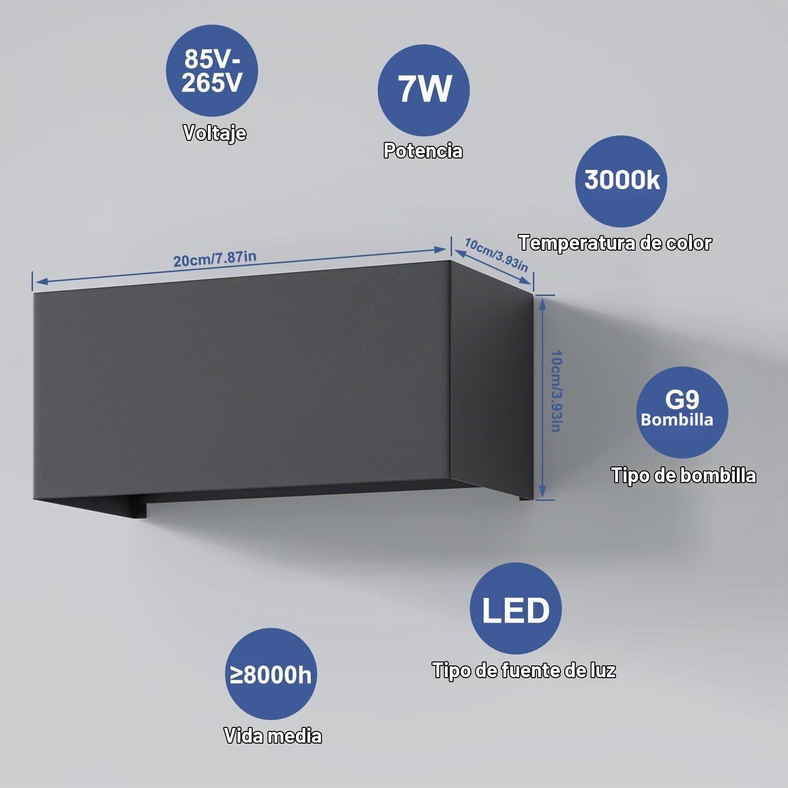 ChangM 2 Piezas Aplique Pared Exterior 7W Lámpara Led, Con Haz de Luz Ajustable, IP65, Con Bombilla LED G9 Reemplazable, Carcasa Negra