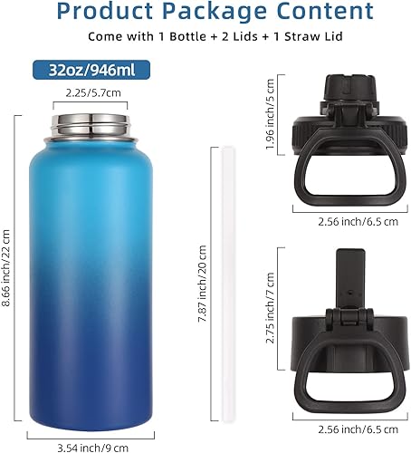 Miniatura 4 de Volhoply Botella de agua de 32 onzas con tapa de popote y tapa de boquilla, botella de agua deportiva aislada, vasos de acero inoxidable al vacío de