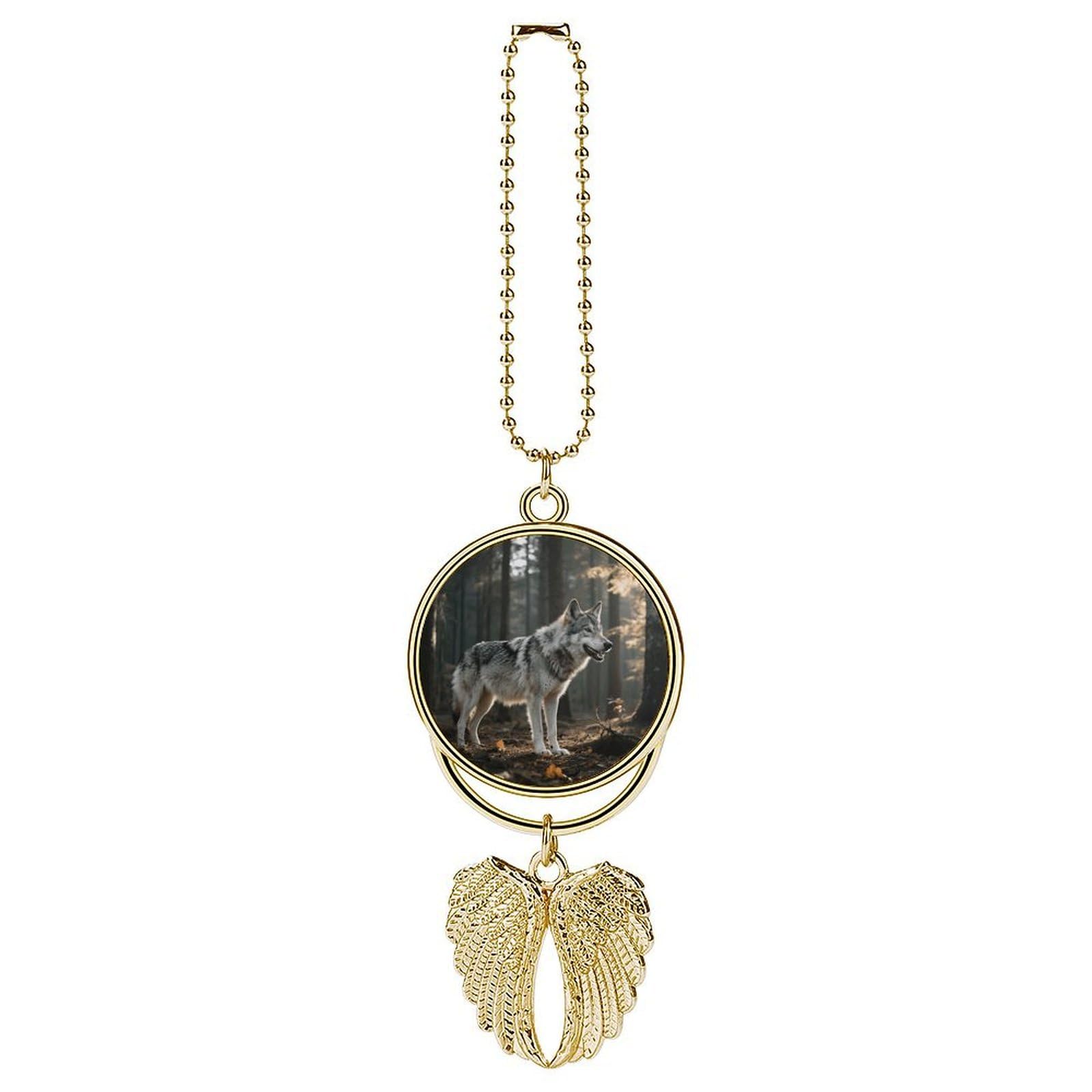 Wolf Car Pendant Car Rearview Mirror Pendant Custom Photo Car Hanging Ornament Car Rear View Mirror Hanging Accessories Angel Wing Car Charm Gift for Men Women