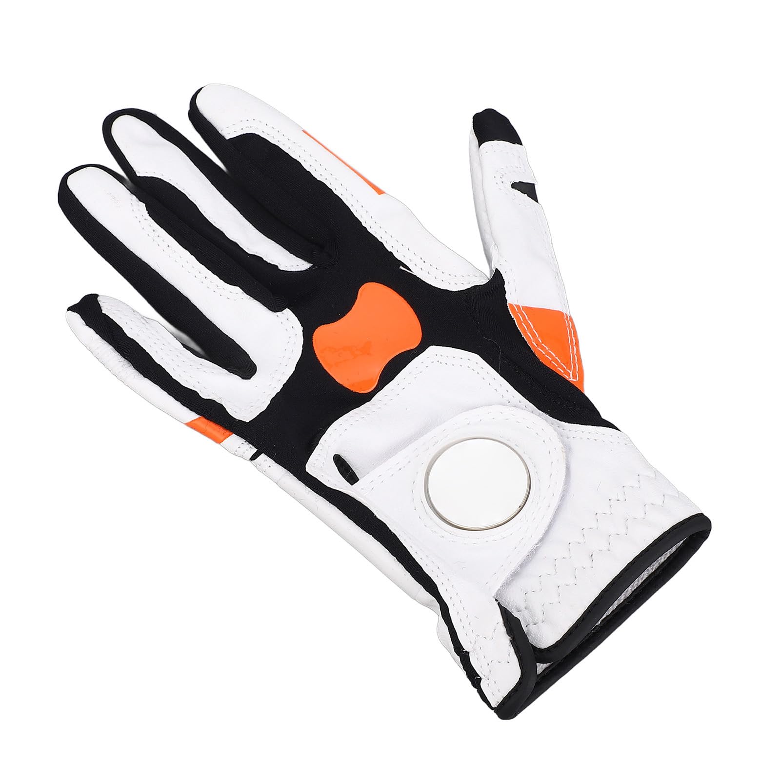 Guanto da Golf per Mano Sinistra con Palmo in Silicone Arancione e Fascia Antiscivolo per la Correzione dello Slice