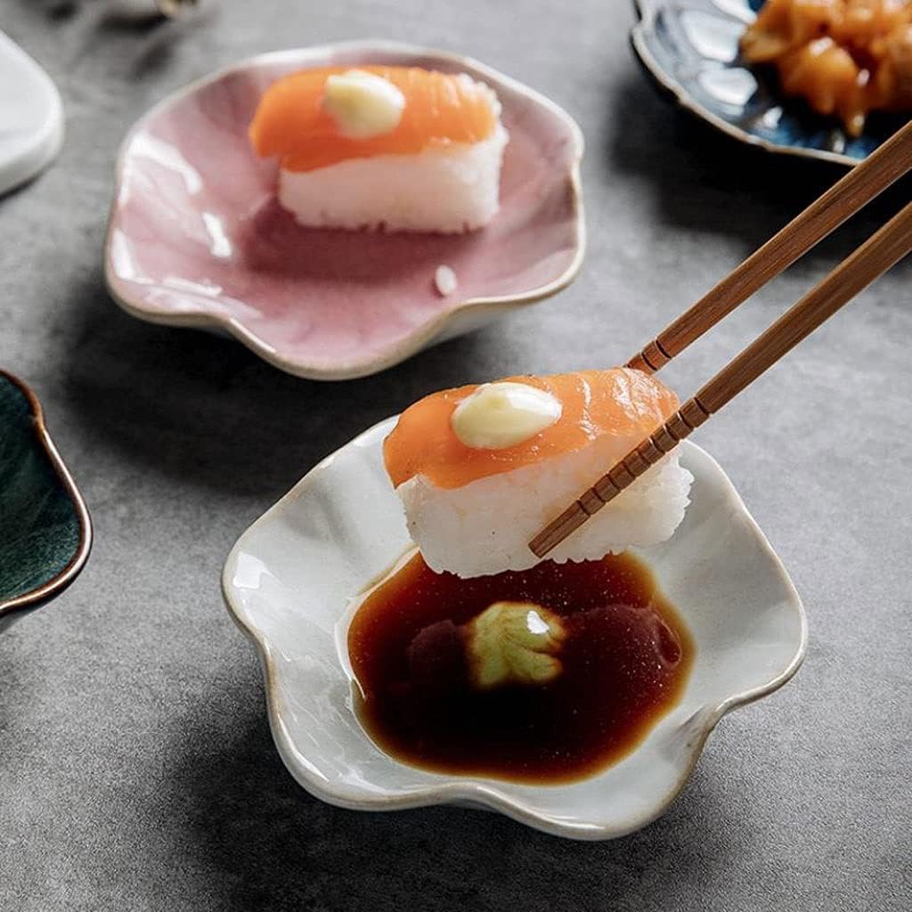 GeRRiT Snack Serving Dishes Lotus Leaf Shaped Ceramics Seasoning Dishes Japanese Style Sauce Dish Ketchup Saucer Vinegar Spice Soy Sushi Seasoning Dipping Bowls Dessert Dishes