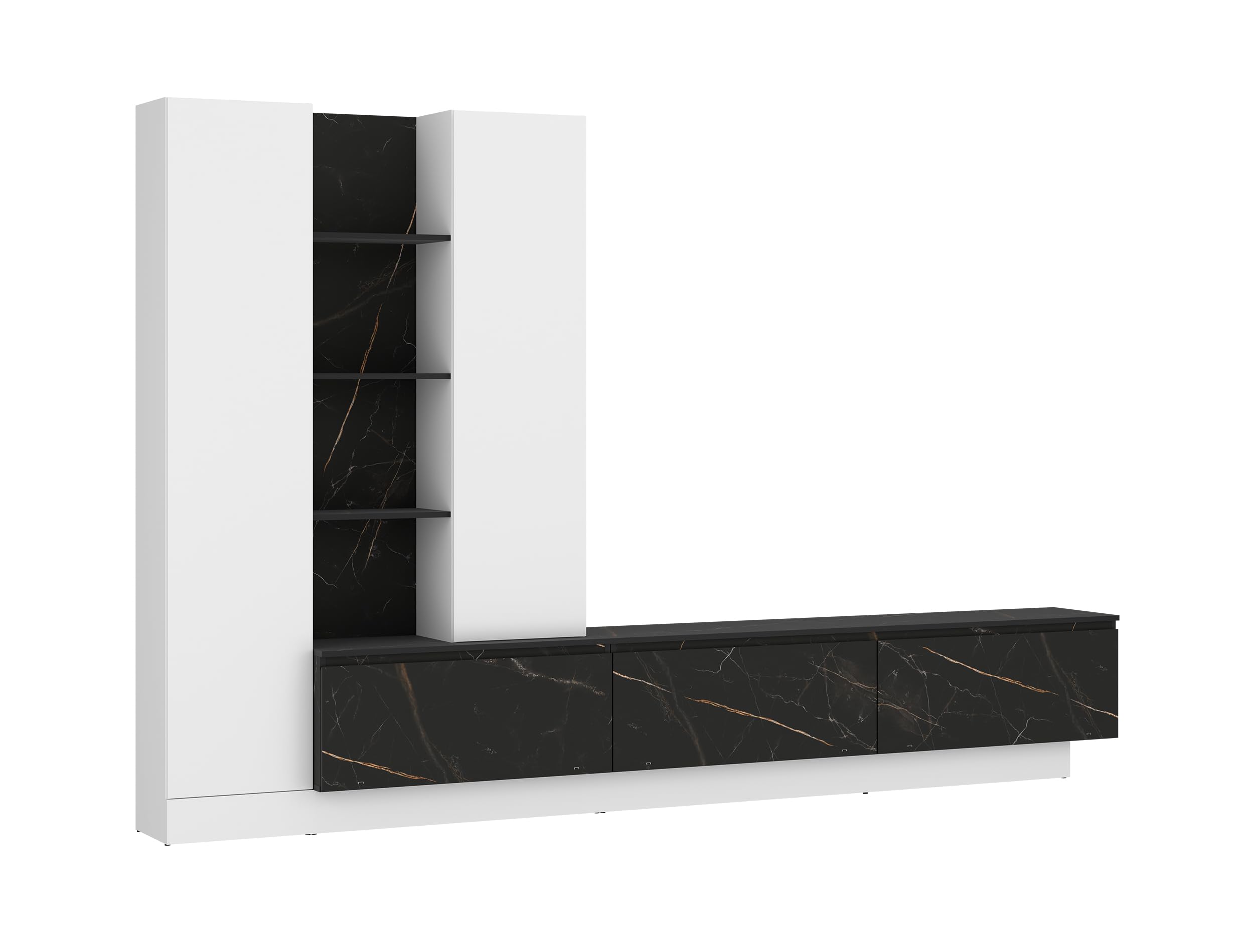 AVANTI TRENDSTORE - Wiara Parete attrezzata Bianco/Effetto Ceramica con 2 ante battenti, 3 ante a ribalta.