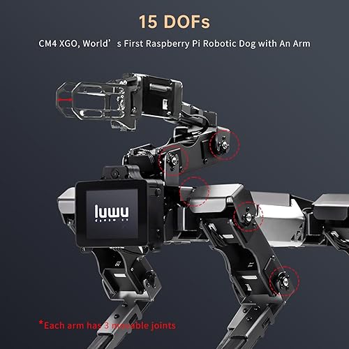 Miniatura 2 de ELECFREAKS CM4 XGO Robotic Dog V2 Kit para Raspberry Pi con un brazo, 15 conjuntos móviles Python Programación AI Bionic Robot Kit, STEM Proyecto