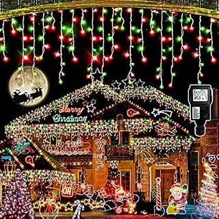 Hezbjiti Outdoor Christmas Lights, 10M 400 LEDs Icicle Fairy Lights Plug in 8 Modes with 75 Drops Curtain Lights for Window Eaves Patio Garden Wedding Holiday Christmas Decorations (Xmas Colour)
