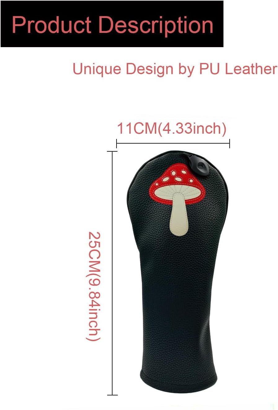 Mushroom PU Leather Golf Club Covers Driver Headcovers Fairway Woods Hybrid Protector with Interchangeable Number Tag