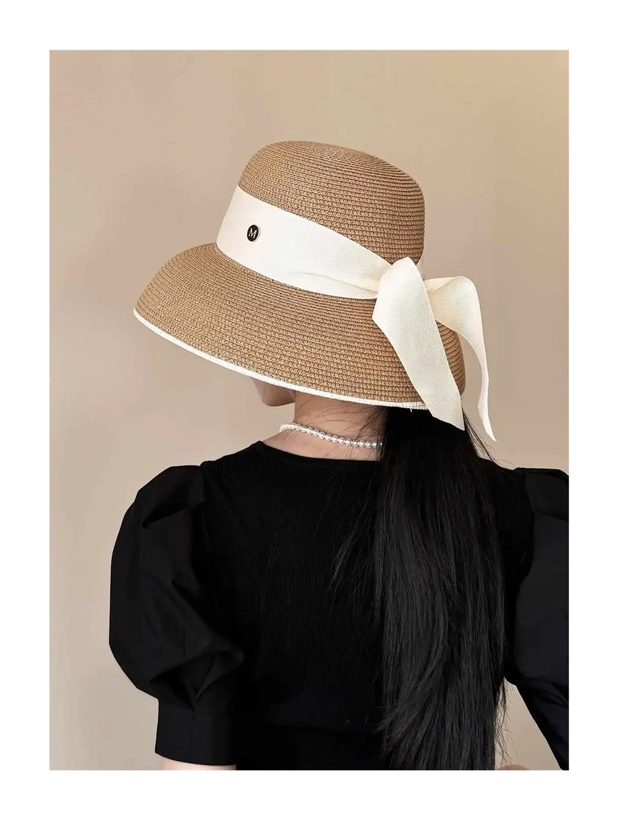 Sombrero de paja retro francés for mujer con estilo detalle lazo Protección elegante ala ancha for vacaciones en la playa