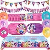 Treasures Gifted Officially Licensed My Little Pony Birthday Decorations - Serves 24 Guests - Complete Set My Little Pony Party Supplies - Dinnerware, Banners, & Balloons