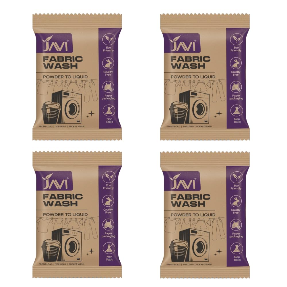 Javi Organic Powder to Fabric Wash | 4 Sachet = 2 Ltr | Lavender Fragrance | Natural, Plant Based, Eco-Friendly, Non-Toxic | Removes Stains & Odour, Protects Colour | Laundry Detergent