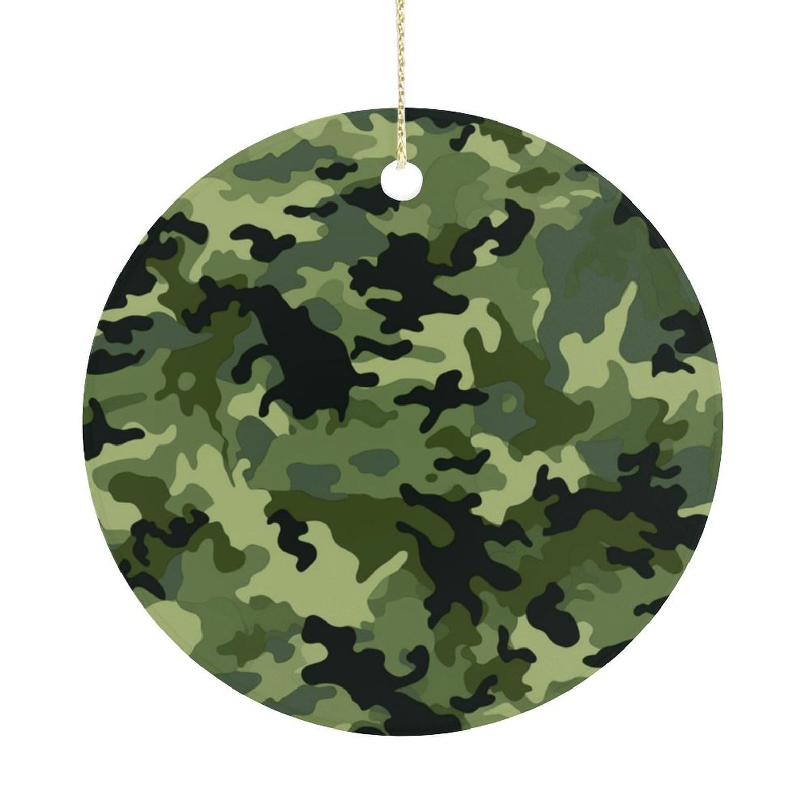 Camo Green Christmas Ornament,Round Ceramic Ornaments Personalized Christmas Tree Ornament for Holiday Porcelain Keepsake Gifts Ideas Home Decor