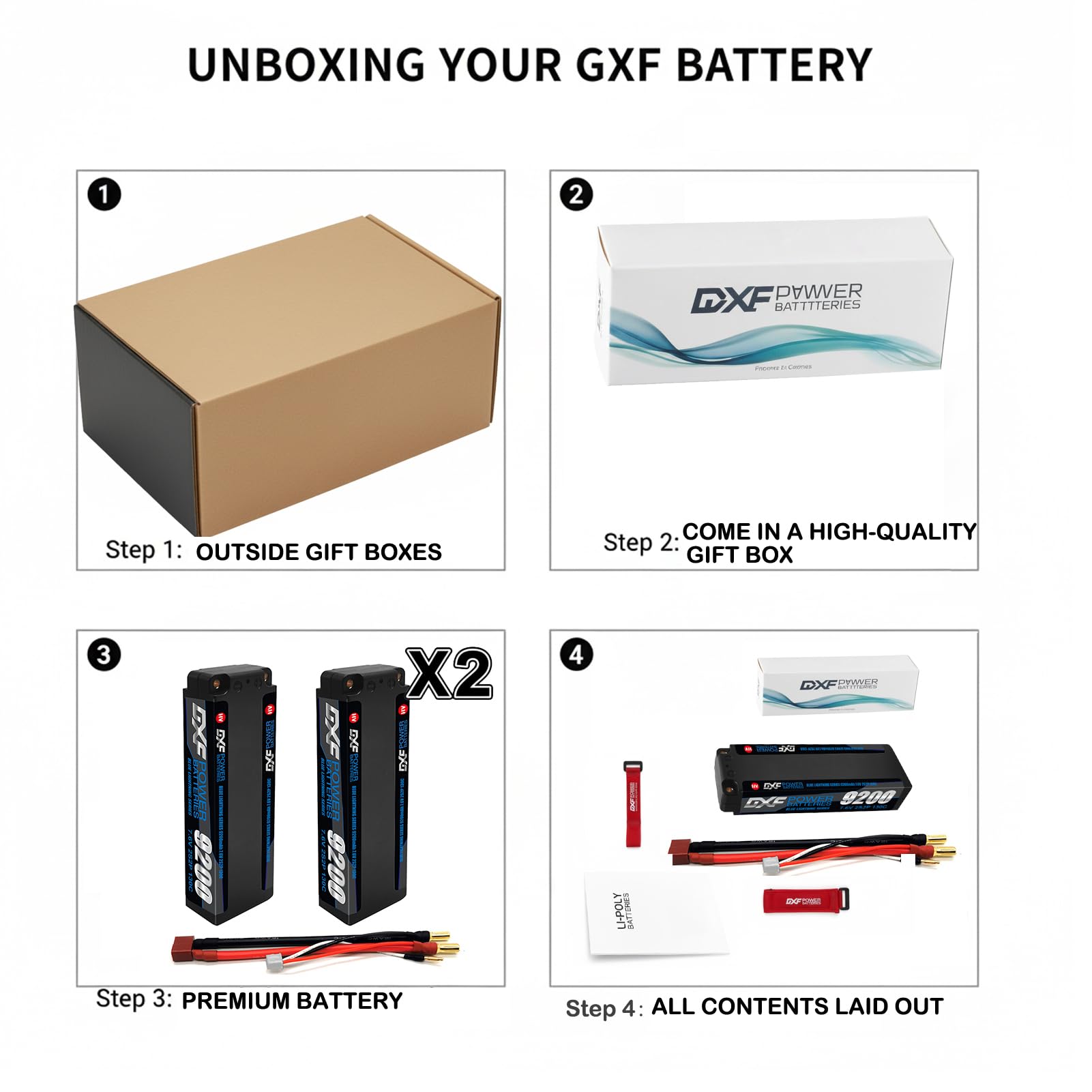 DXF 2 Confezioni Batteria LiPo 2S HV 7.6V 9200mAh 130C con Spina 5mm Deans T per Auto RC Aereo Elicottero Hobby Alta Potenza Lunga Durata Alte Prestazioni Ampiamente Usato