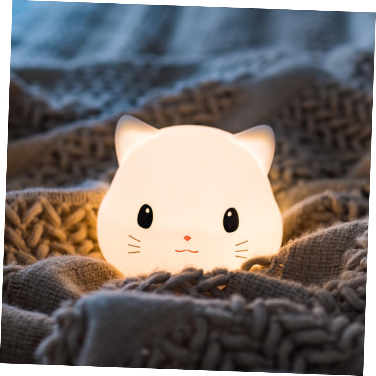 DOITOOL Luz Nocturna de Silicona para Dormitorio Diseño de Gato Adorable Luz de Dormir Control Táctil USB Pequeña para Mesilla de Noche