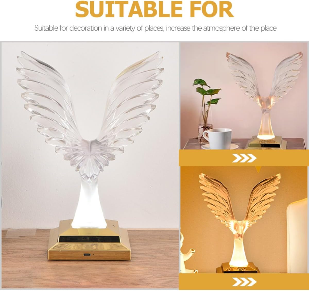 Multi-Function Touch Table Lamp LED Crystal Eagle Desk Light with USB Rechargeable Base for Bedroom Ambient Lighting in Light Gold