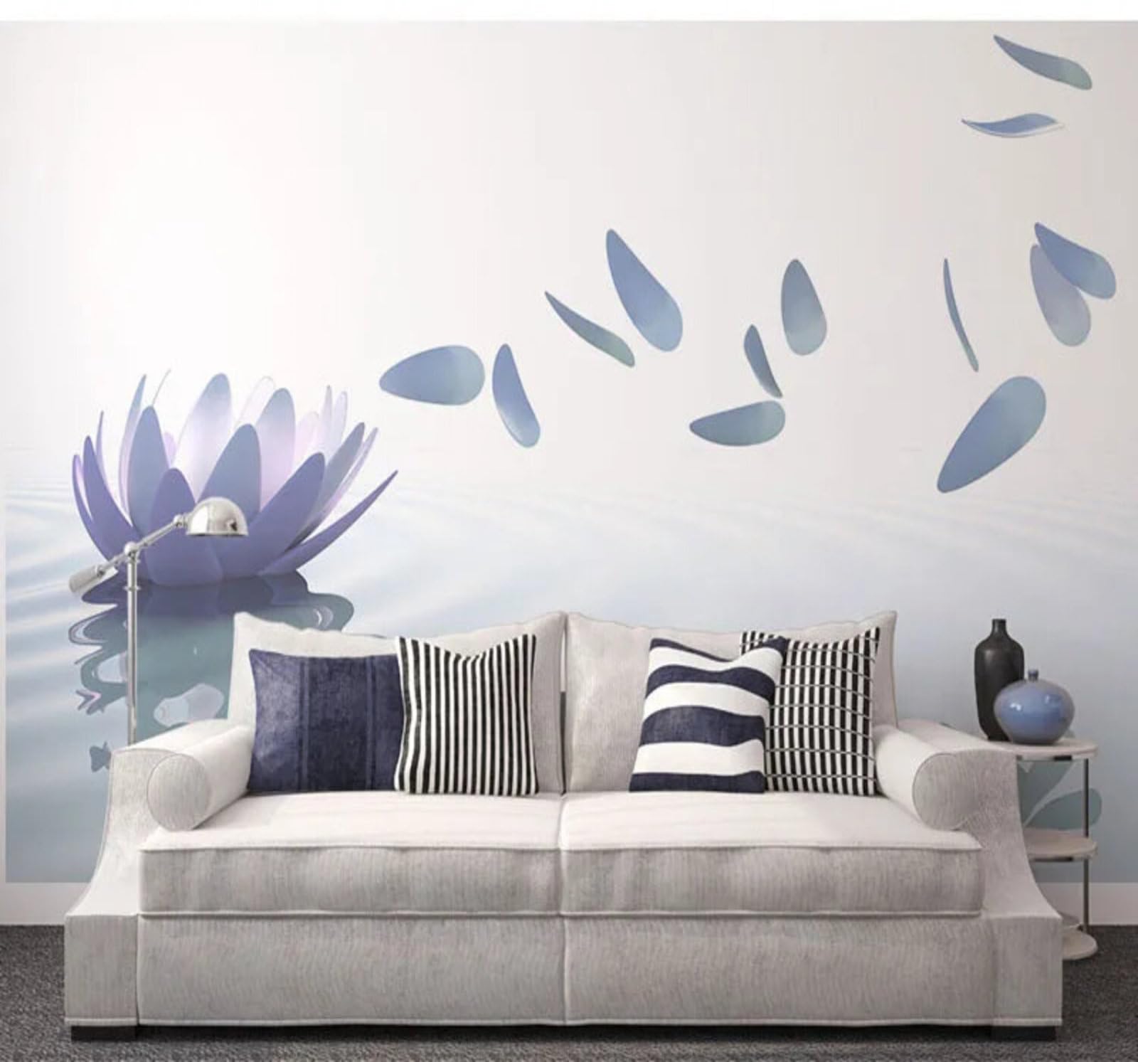 Wallpaper-3D-Xlm 400Cm×280Cm(B×H) Simple Three Dimensional Elegant Lotus Lake 3D Wallpaper Easy Install Feature Office Living Room Sofa Bedroom Tv Background Wall Decoration-400Cm×280Cm