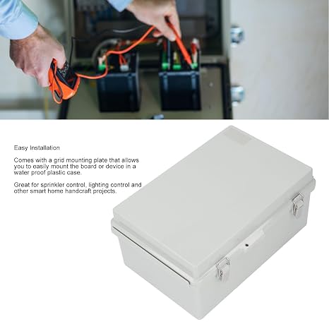 Electrical Junction Box,IP67 Watertight Junction Box with Stainless Steel Hinge and ABS Plastic Enclosure for Outdoor Indoor DIY Projects,200x300x130mm