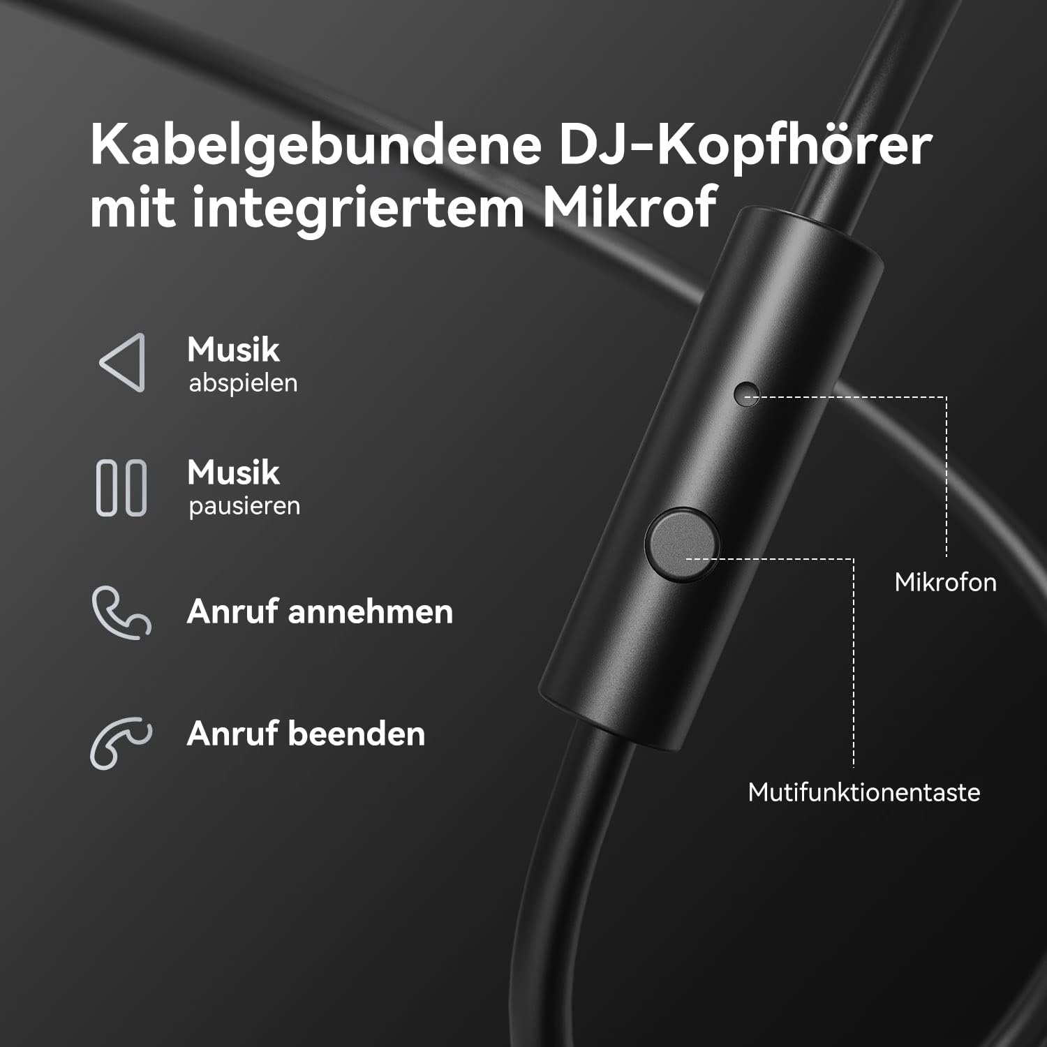 OneOdio Over Ear Kopfhörer mit Kabel, 50mm Treiber, Bassklang, 6.35 & 3.5mm Klinke, Share-Port, Geschlossene DJ Headphones für Studio, Podcast, Monitor, Handy, PC, MP3/4 (Pro-10 Schwarz)
