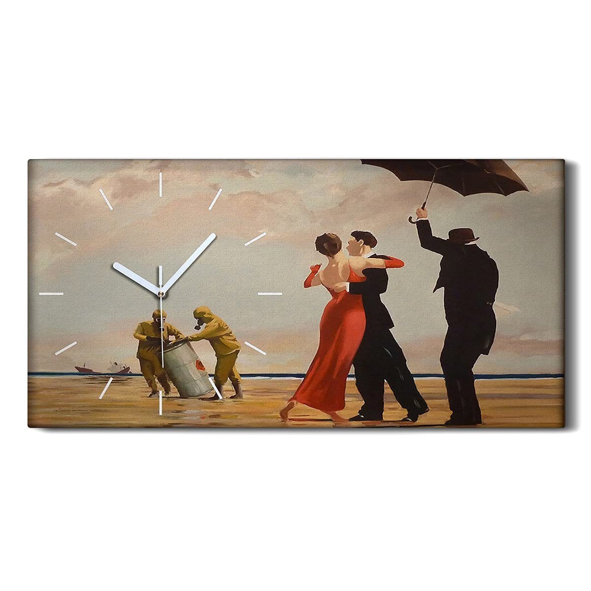 Horloge sur Toile 60x30cm Coloray Vettriano Beach Rescue Tableau Muet