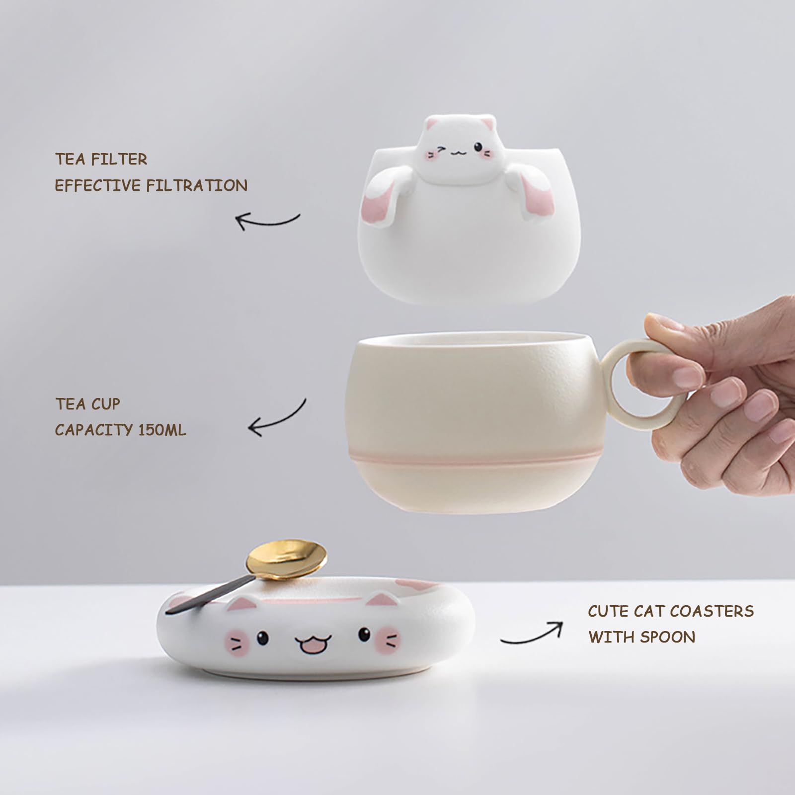 Tazza con infusore per tè, tazza da tè con infusore e coperchio, ideale per tè sfuso, tazza da tè con gatto della fortuna, tazza da tè in ceramica, tazze da caffè creative