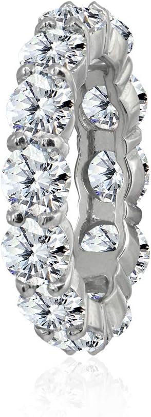 Hoops & Loops Sterling Silver Cubic Zirconia 5mm Round-Cut Anniversary Eternity Band Ring